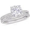 AMOUR AMOUR 2 CT DEW CREATED MOISSANITE AND 1/4 CT TW DIAMOND BRIDAL SET IN 14K WHITE GOLD