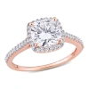 AMOUR AMOUR 2 CT DEW CREATED MOISSANITE CUSHION AND 1/4 CT TW DIAMOND HALO ENGAGEMENT RING IN 14K ROSE GOL