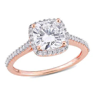 Pre-owned Amour 2 Ct Dew Created Moissanite Cushion And 1/4 Ct Tw Diamond Halo Engagement In White