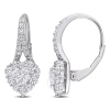 AMOUR AMOUR 2 CT DEW CREATED MOISSANITE HEART HALO LEVERBACK EARRINGS IN STERLING SILVER