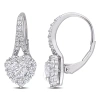 Amour 2 Ct Dew Created Moissanite Heart Halo Leverback Earrings In Sterling Silver In White