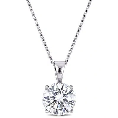 Pre-owned Amour 2 Ct Dew Created Moissanite Solitaire Pendant With Chain In 14k White Gold