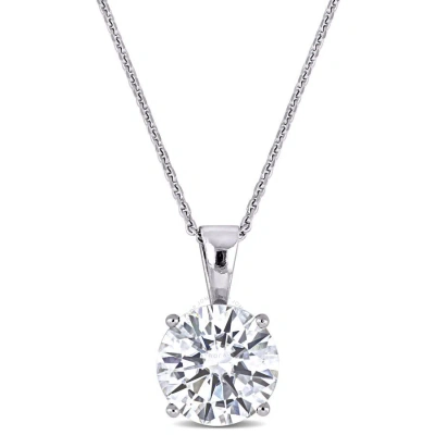 Amour 2 Ct Dew Created Moissanite Solitaire Pendant With Chain In 14k White Gold