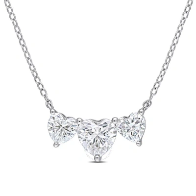 Amour 2 Ct Dew Created Moissanite Triple-heart Necklace In Sterling Silver In White