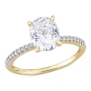 AMOUR AMOUR 2 CT DEW CREATED WHITE MOISSANITE AND 1/10 CT TW DIAMOND OVAL SOLITAIRE ENGAGEMENT RING IN 14K
