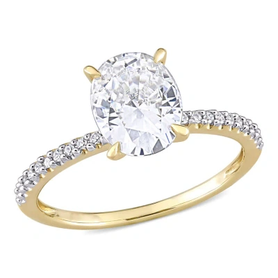 Amour 2 Ct Dew Created White Moissanite And 1/10 Ct Tw Diamond Oval Solitaire Engagement Ring In 14k