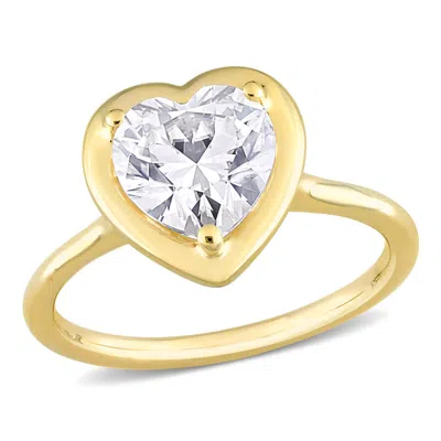 Amour 2 Ct Dew Heart-shaped Created Moissanite Engagement Ring In 10k Yellow Gold In Green
