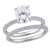 Amour 2 Ct Dew Oval Created Moissanite And 1/4 Ct Tw Diamond Bridal Ring Set In 14k White Gold In White