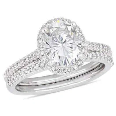 Pre-owned Amour 2 Ct Dew Oval-cut Moissanite And 1/3 Ct Tw Diamond Bridal Set In 14k White In Check Description