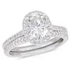 AMOUR AMOUR 2 CT DEW OVAL-CUT MOISSANITE AND 1/3 CT TW DIAMOND BRIDAL SET IN 14K WHITE GOLD