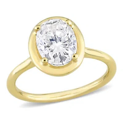 Pre-owned Amour 2 Ct Dew Oval Shape Created Moissanite Engagement Ring In 10k Yellow Gold
