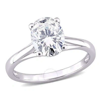 Amour 2 Ct Dew Oval Shaped Created Moissanite Solitaire Ring In 10k White Gold In Metallic