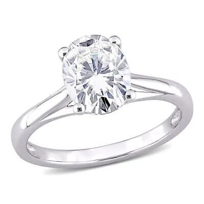 Pre-owned Amour 2 Ct Dew Oval Shaped Created Moissanite Solitaire Ring In 10k White Gold