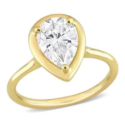 Pre-owned Amour 2 Ct Dew Pear Shape Created Moissanite Engagement Ring In 10k Yellow Gold