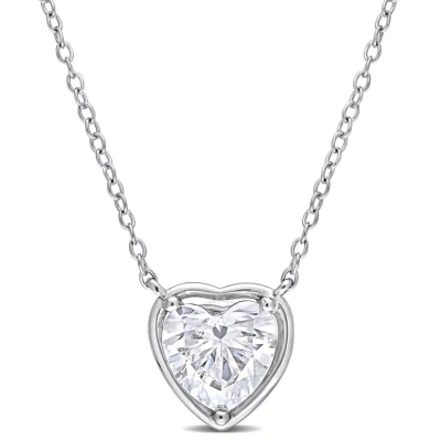 Amour 2 Ct Tgw Created Moissanite Halo Heart Pendant With Chain In Sterling Silver In White