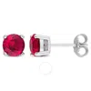 AMOUR AMOUR 2 CT TGW CREATED RUBY STUD EARRINGS IN STERLING SILVER