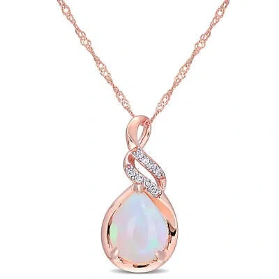 Pre-owned Amour 2 Ct Tgw Ethiopian Blue-opal And Diamond-accent Twist Pendant With Chain In Check Description