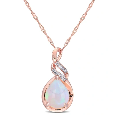 Amour 2 Ct Tgw Ethiopian Blue-opal And Diamond-accent Twist Pendant With Chain In 10k Rose Gold