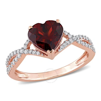 Amour 2 Ct Tgw Heart Garnet And 1/5 Ct Tdw Diamond Infinity Ring In 14k Rose Gold In Pink