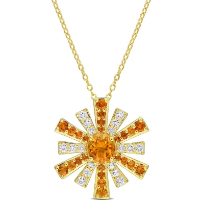 Amour 2 Ct Tgw Madeira Citrine And White Topaz Starburst Pendant With Chain In Yellow Plated Sterlin