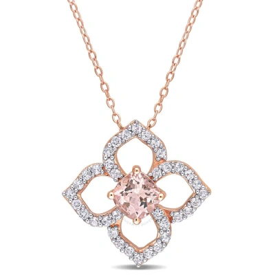 Amour 2 Ct Tgw Morganite And White Topaz Floral Pendant With Chain In Rose Plated Sterling Silver In Gold