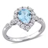 Amour 2 Ct Tgw Sky-blue Topaz And Diamond-accent Teardrop Halo Ring In 10k White Gold In White