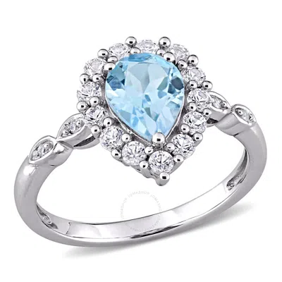 Amour 2 Ct Tgw Sky-blue Topaz And Diamond-accent Teardrop Halo Ring In 10k White Gold In Green