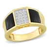 Amour 2 Ct Tgw Square Black Onyx And 1/10 Ct Tw Diamond Men's Ring In Yellow Plated Sterling Silver In Yellow