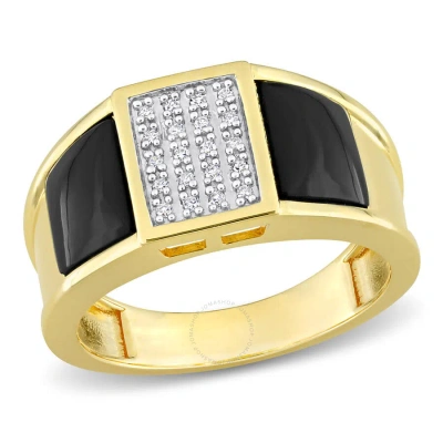 Amour 2 Ct Tgw Square Black Onyx And 1/10 Ct Tw Diamond Men's Ring In Yellow Plated Sterling Silver