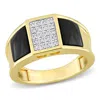Amour 2 Ct Tgw Square Black Onyx And 1/10 Ct Tw Diamond Men's Ring In Yellow Plated Sterling Silver In Yellow