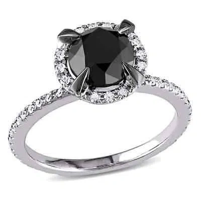 Pre-owned Amour 2 Ct Tw Black And White Halo Diamond Engagement Ring In 10k White Gold