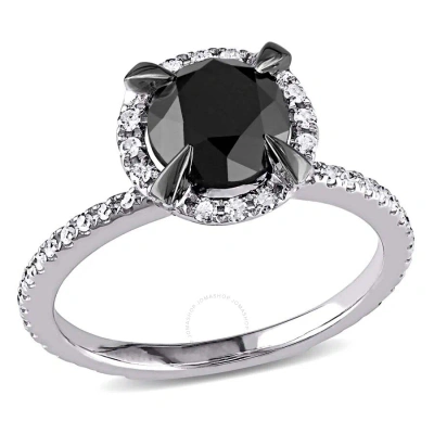 Amour 2 Ct Tw Black And White Halo Diamond Engagement Ring In 10k White Gold In Black / Gold / White