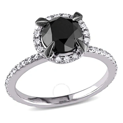 Amour 2 Ct Tw Black And White Halo Diamond Engagement Ring In 10k White Gold In Metallic