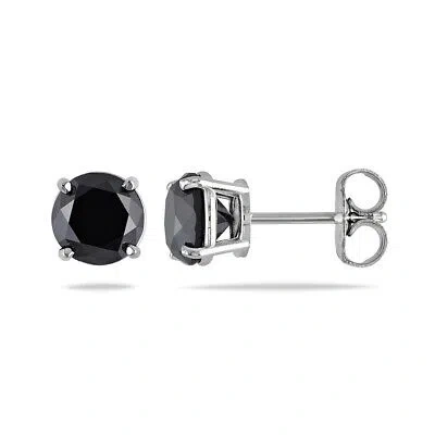 Pre-owned Amour 2 Ct Tw Black Diamond Stud Earrings In 14k White Gold