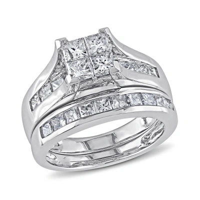 Amour 2 Ct Tw Channel Set Princess Cut Diamond Bridal Set In 14k White Gold In Gold / White