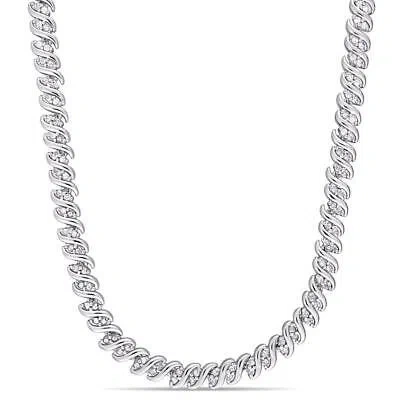 Pre-owned Amour 2 Ct Tw Diamond Twist Tennis Necklace In Sterling Silver In White