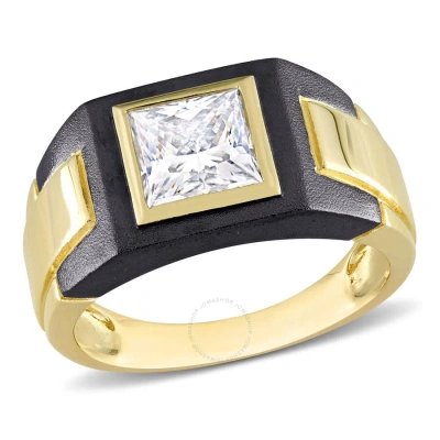 Amour 2 Ct Tw Moissanite Solitaire Men's Ring In 2-tone Sterling Silver With Yellow Gold & Black Rho