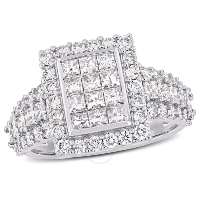 Amour 2 Ct Tw Princess And Round-cut Diamond Cluster Square Engagement Ring In 14k White Gold In Metallic
