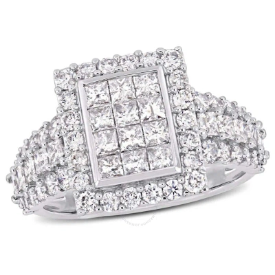 Amour 2 Ct Tw Princess And Round-cut Diamond Cluster Square Engagement Ring In 14k White Gold In Gold / Gold Tone / White
