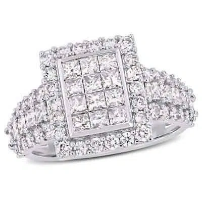 Pre-owned Amour 2 Ct Tw Princess And Round-cut Diamond Cluster Square Engagement Ring In In Check Description