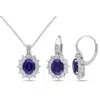 Amour 2-pc Set Of 12 1/10 Ct Tgw Created Blue And Created White Sapphire And Diamond Halo Pendant Wi In White