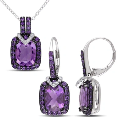 Amour 2-pc Set Of 1/6 Ct Tw Diamond And 7 3/4 Ct Tgw Cushion-cut Amethyst-africa Vintage Leverback E In White