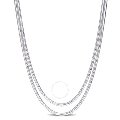 Amour 2 Pc Set Of 16 In And 18 In Snake Chains In Sterling Silver In White