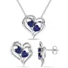 AMOUR AMOUR 2-PC SET OF 3 2/5 CT TGW CREATED BLUE SAPPHIRE AND DIAMOND ACCENT HEART STUD EARRINGS AND PEND