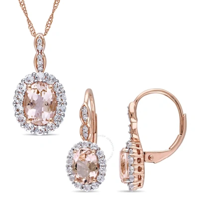 Amour 2-pc Set Of 4 Ct Tgw Oval-shaped Morganite In Pink