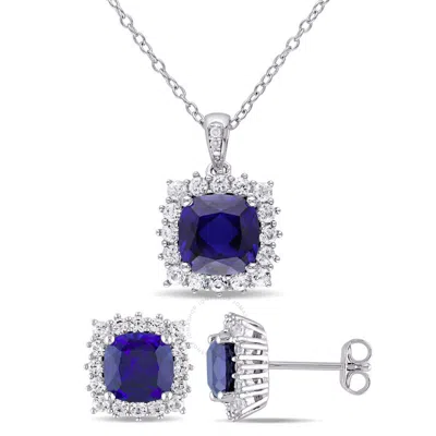 Amour 2-pc Set Of 8 1/2 Ct Tgw Created Blue Sapphire In Metallic