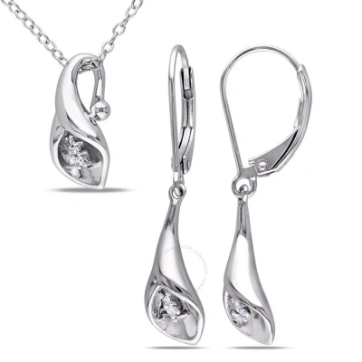 Amour 2-pc Set Of Diamond Accent Calla Lily Pendant With Chain And Leverback Earrings In Sterling Si In White