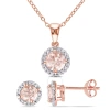 AMOUR AMOUR 2-PC SET OF MORGANITE AND 1/6 CT TW DIAMOND HALO STUD EARRINGS AND NECKLACE IN ROSE PLATED STE