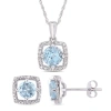 AMOUR AMOUR 2-PIECE SET OF 2 CT TGW SKY BLUE TOPAZ AND 1/6 CT TW DIAMOND SQUARE HALO STUD EARRINGS AND PEN