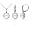 AMOUR AMOUR 2-PIECE SET OF 8-8.5 MM CULTURED FRESHWATER PEARL AND 1/3 CT TW DIAMOND HALO LEVERBACK EARRING